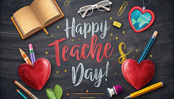 书本爱心铅笔等设计教师节快乐图片素材(JPG)