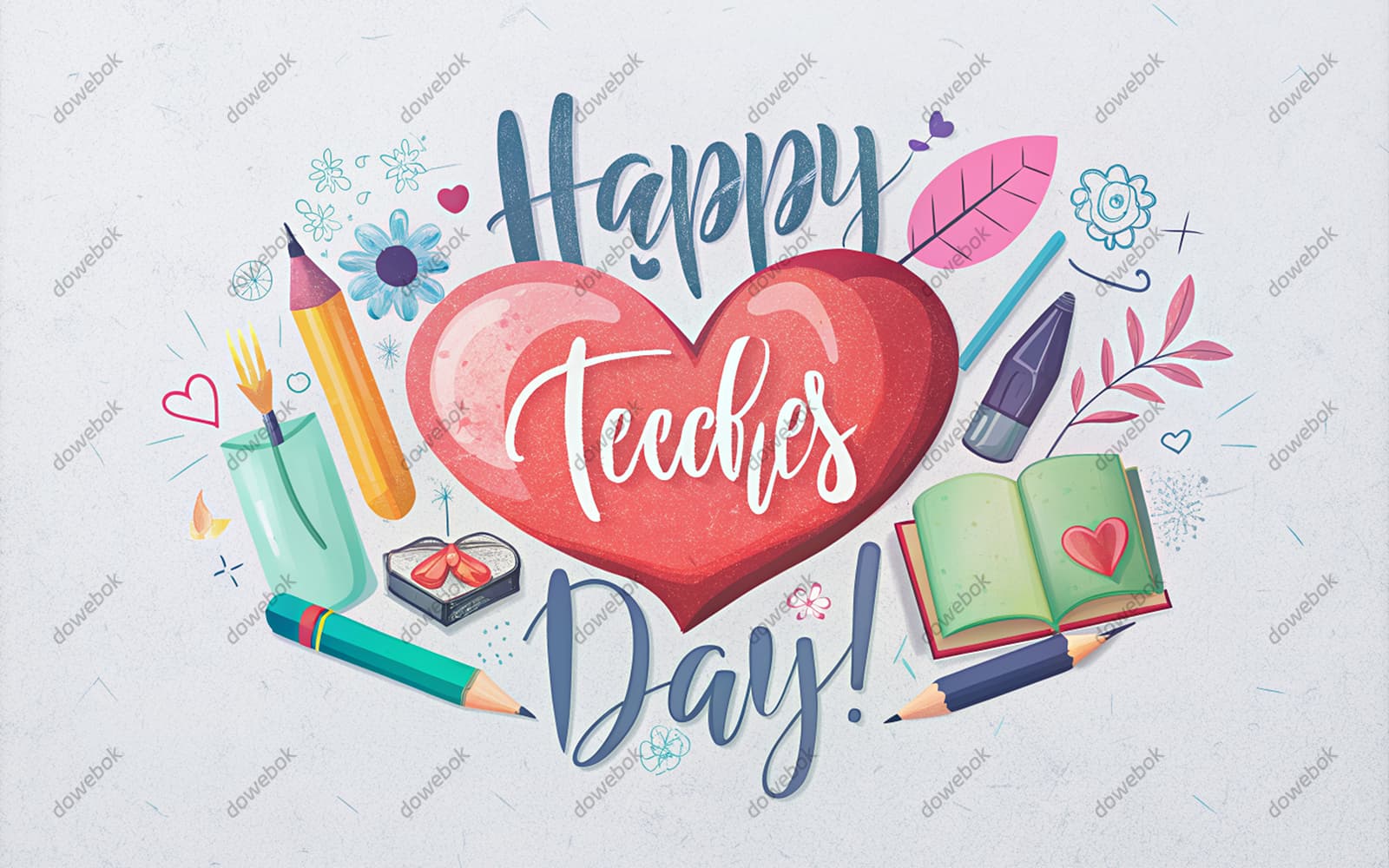 爱心铅笔书本等设计教师节快乐图片素材(JPG)