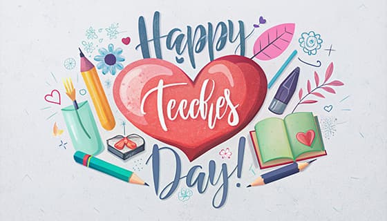 爱心铅笔书本等设计教师节快乐图片素材(JPG)