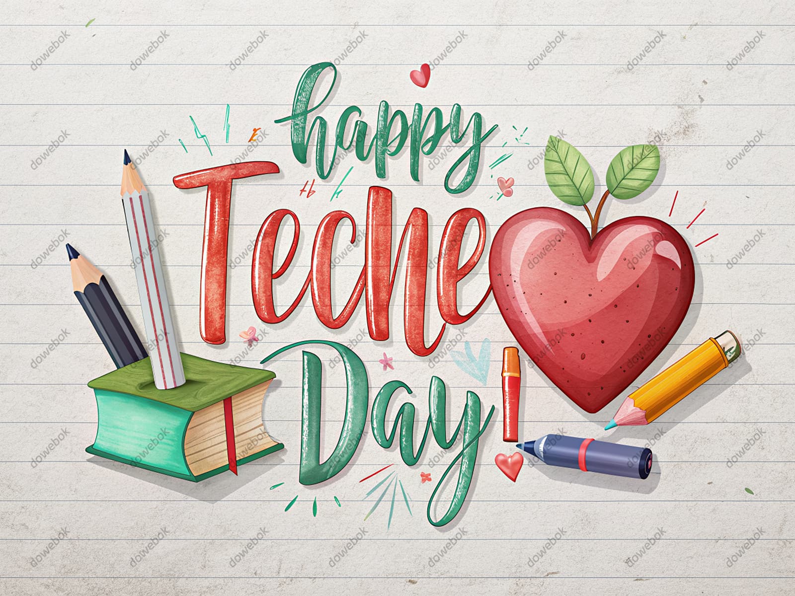 铅笔书本爱心等设计教师节快乐图片素材(JPG)