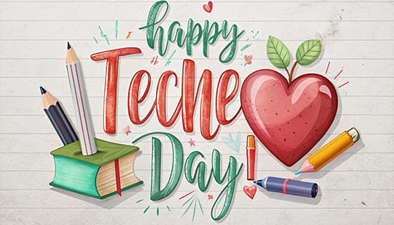 铅笔书本爱心等设计教师节快乐图片素材(JPG)