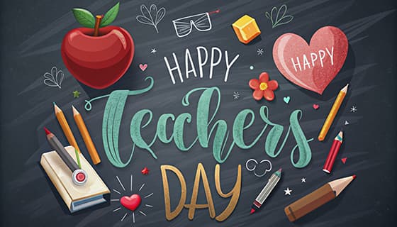 苹果爱心铅笔等设计教师节快乐图片素材(JPG)