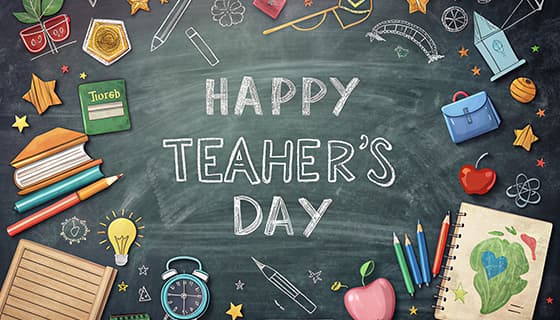 黑板上的各种元素设计教师节快乐图片素材(JPG)