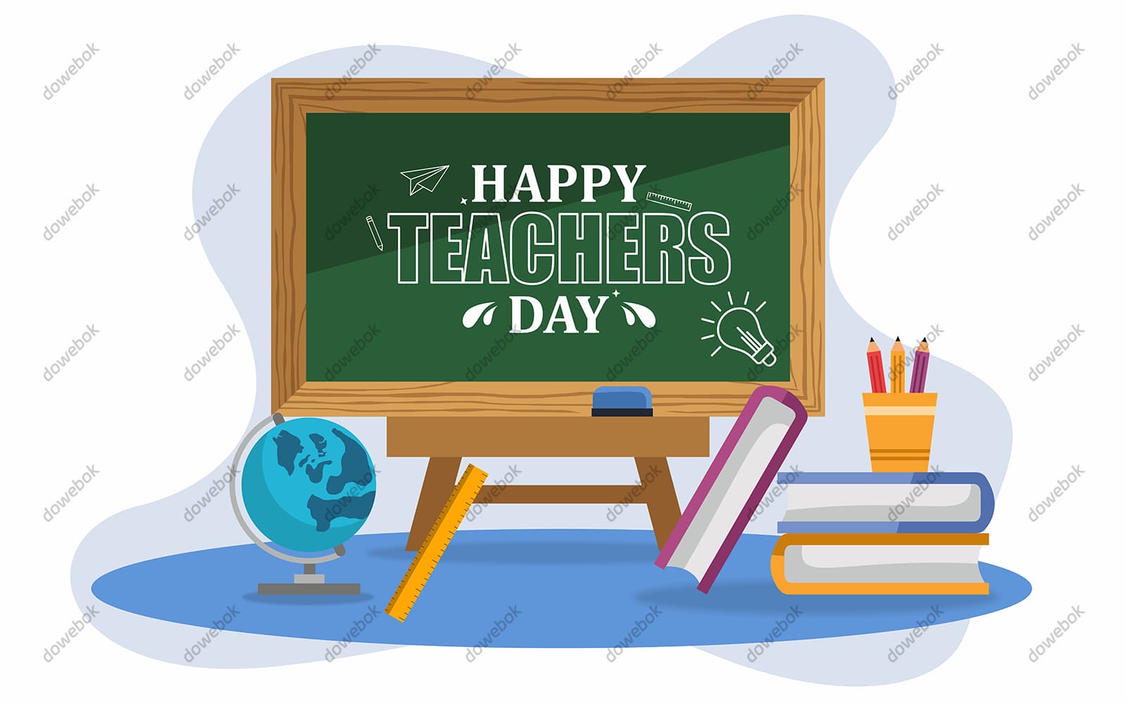 黑板和书本等设计教师节插画矢量素材(EPS)