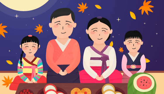 全家团圆过秋夕节矢量素材(EPS/AI)