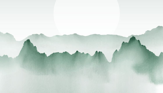 手绘水彩山脉景观矢量素材(EPS)