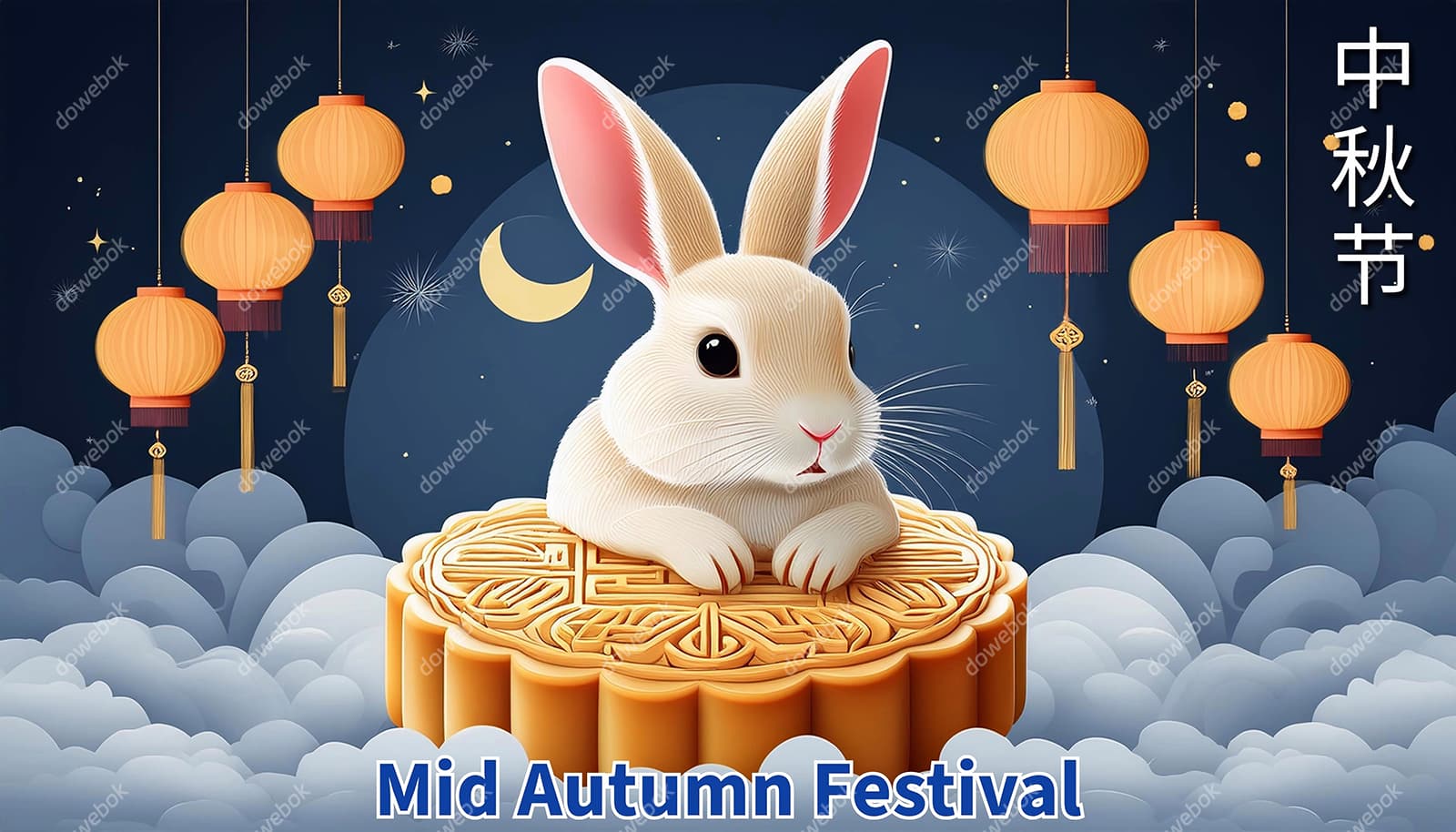 趴在月饼上的兔子设计中秋节图片素材(JPG)