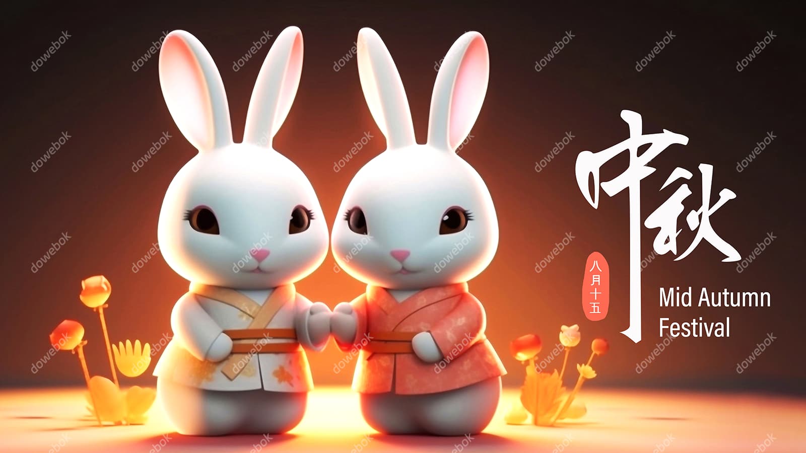 两只牵手的兔子设计中秋节图片素材(JPG)