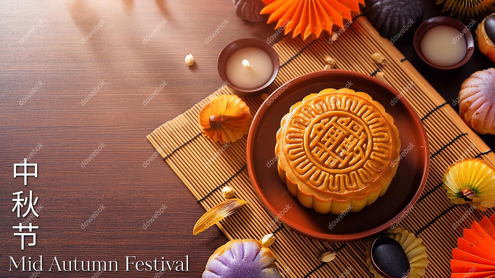 桌面上的美味月饼设计中秋节图片素材(JPG)