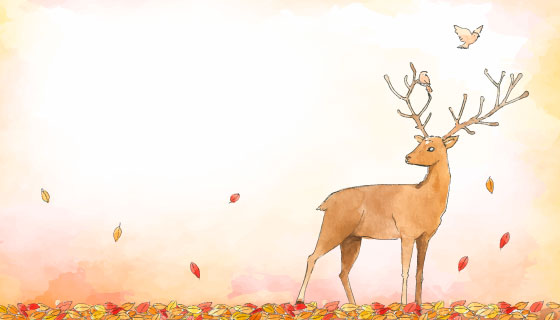 手绘水彩鹿秋天背景矢量素材(EPS/AI)