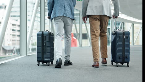 两位推着行李箱下飞机的商务人士