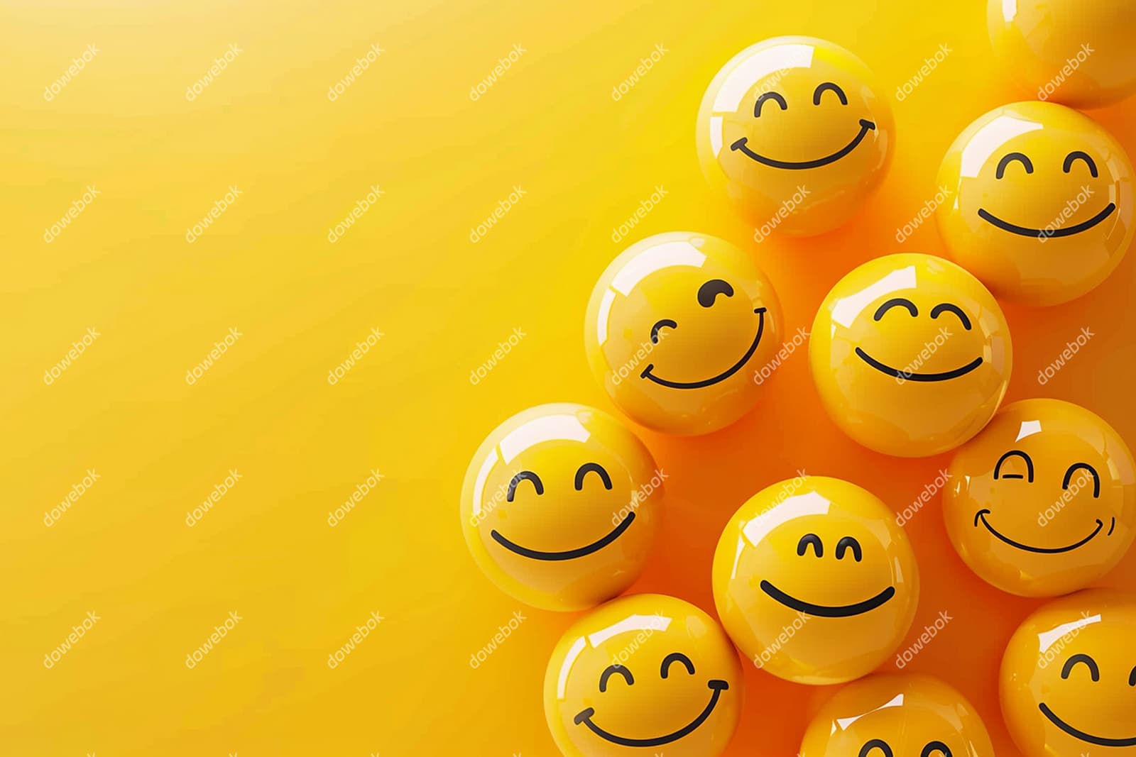 一组涂有微笑表情的黄色小球图片素材(JPG)