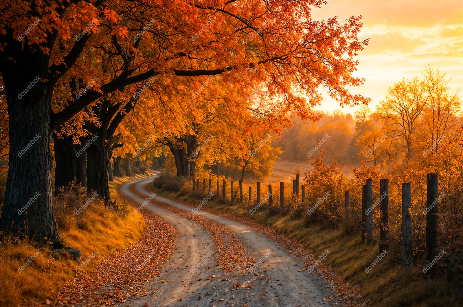 金色和红色的树木植物秋天景色图片素材(JPG)