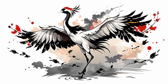 水墨画展翅的丹顶鹤矢量素材(EPS)