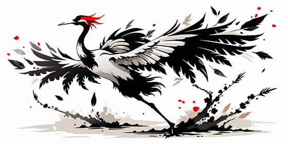 水墨画展翅即将起飞的丹顶鹤矢量素材(EPS)