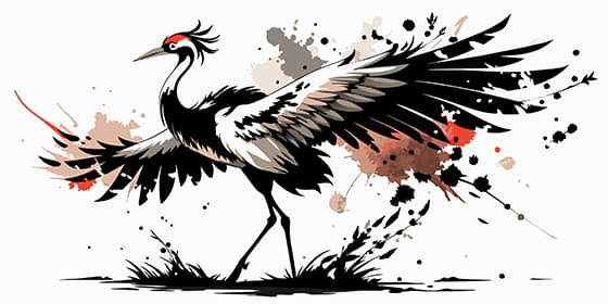 水墨画展翅的丹顶鹤矢量素材(EPS)