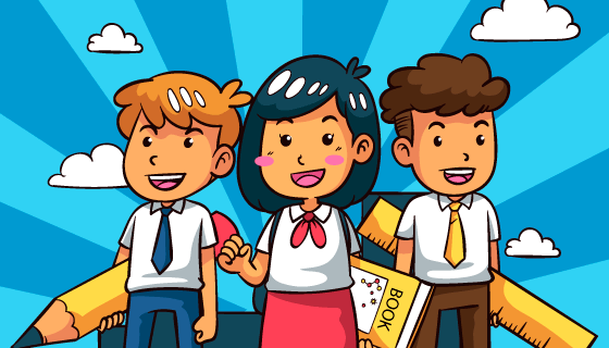 学生们开心返校矢量素材(EPS/AI)