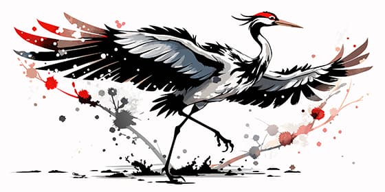 水墨画展翅的丹顶鹤矢量素材(EPS)