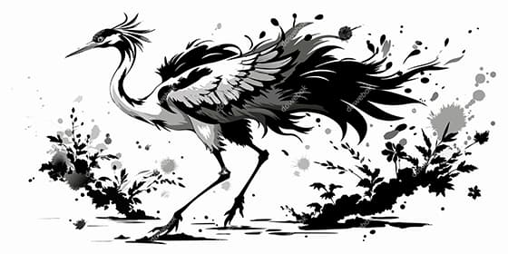 水墨画丹顶鹤矢量素材(EPS)