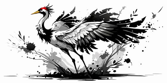 水墨画展翅的丹顶鹤矢量素材(EPS)