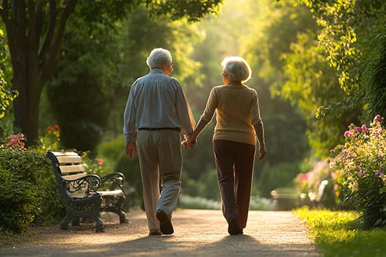 手拉手在公园里散步的老年人图片素材(JPG)