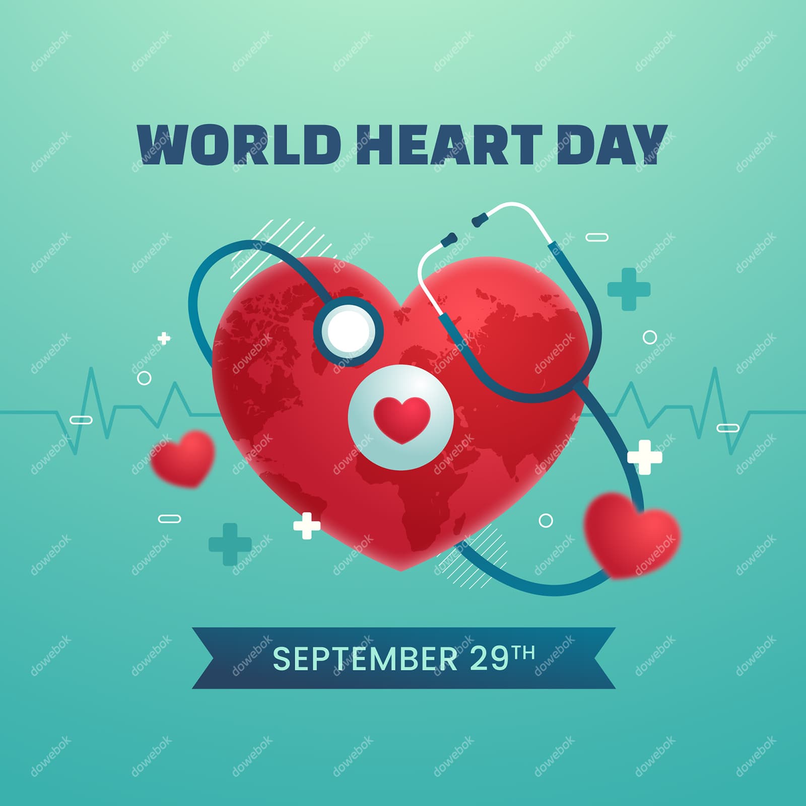 心脏和听诊器设计世界心脏日背景图片矢量素材(AI/EPS)