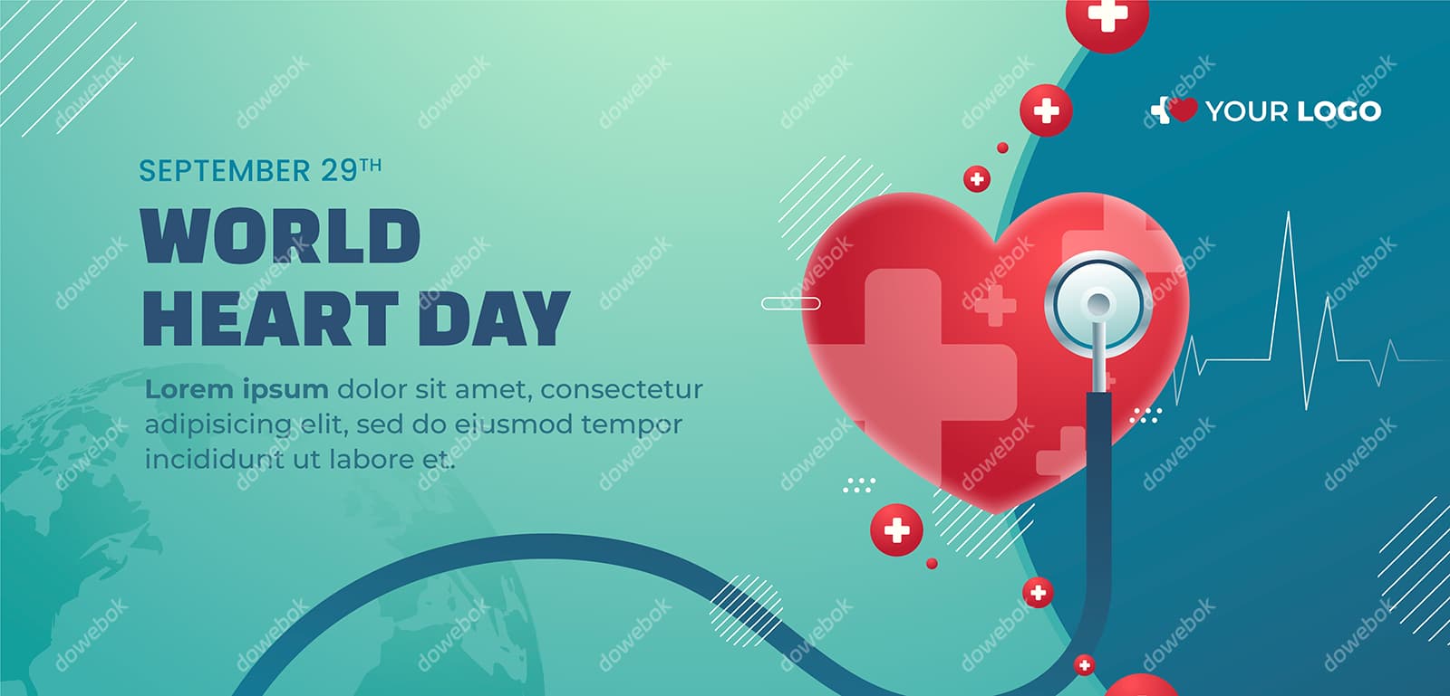 心脏和听诊器设计世界心脏日背景图片矢量素材(AI/EPS)
