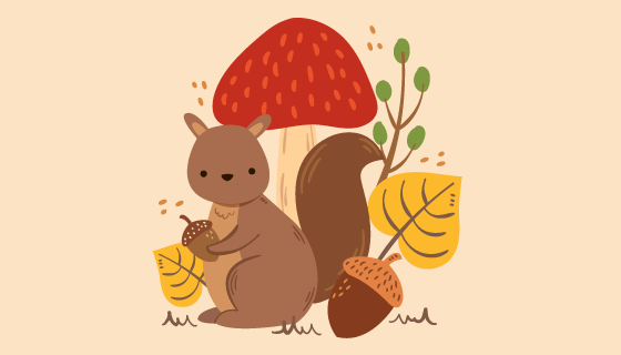 可爱松鼠秋天背景矢量素材(EPS/AI/PNG)