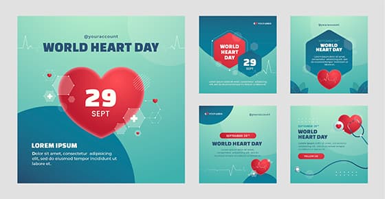 五张世界心脏日图片拼贴矢量素材(AI/EPS)