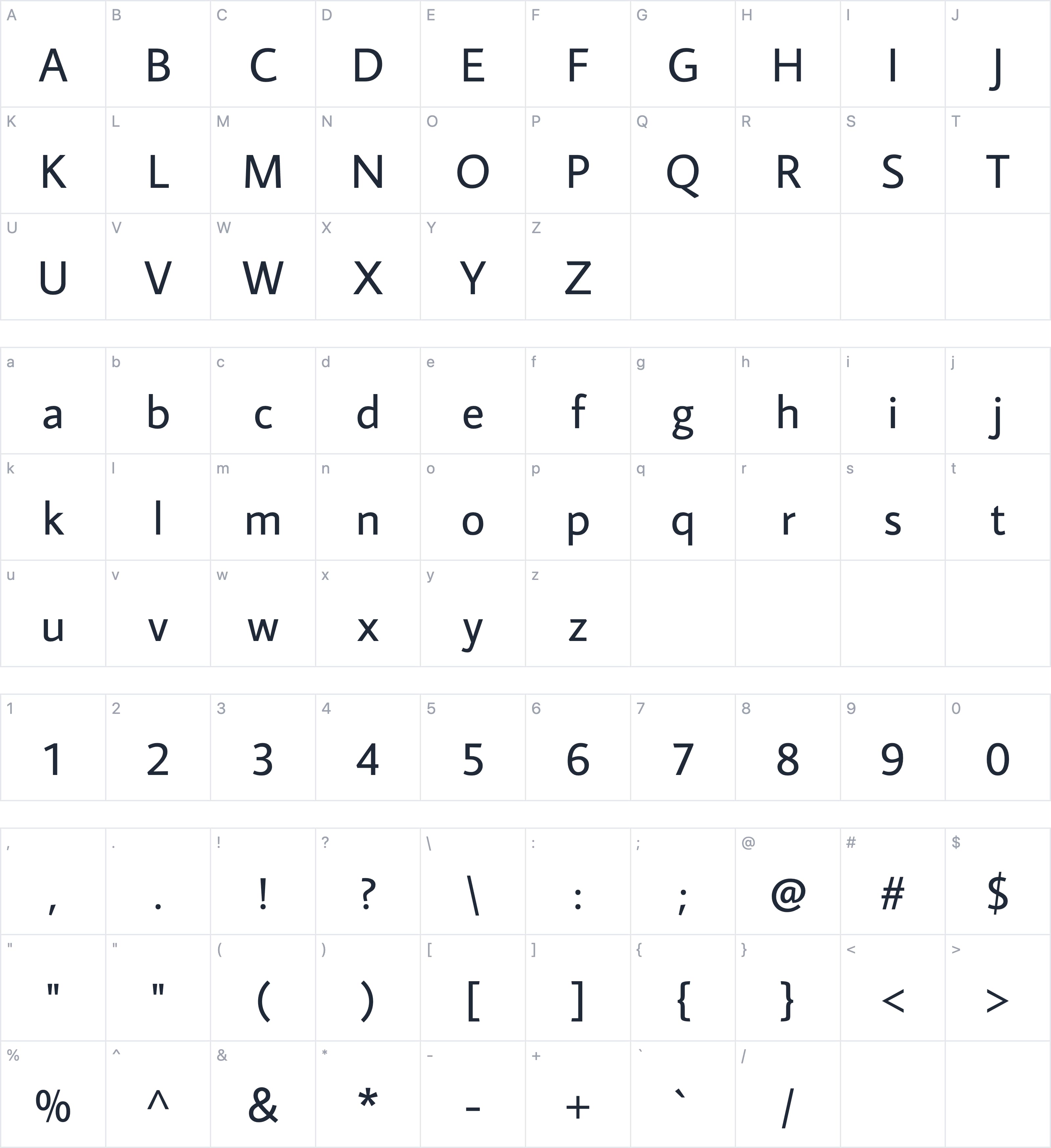 Average Sans字符映射图