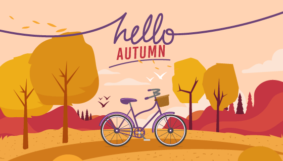 自行车设计秋天背景矢量素材(EPS/AI)