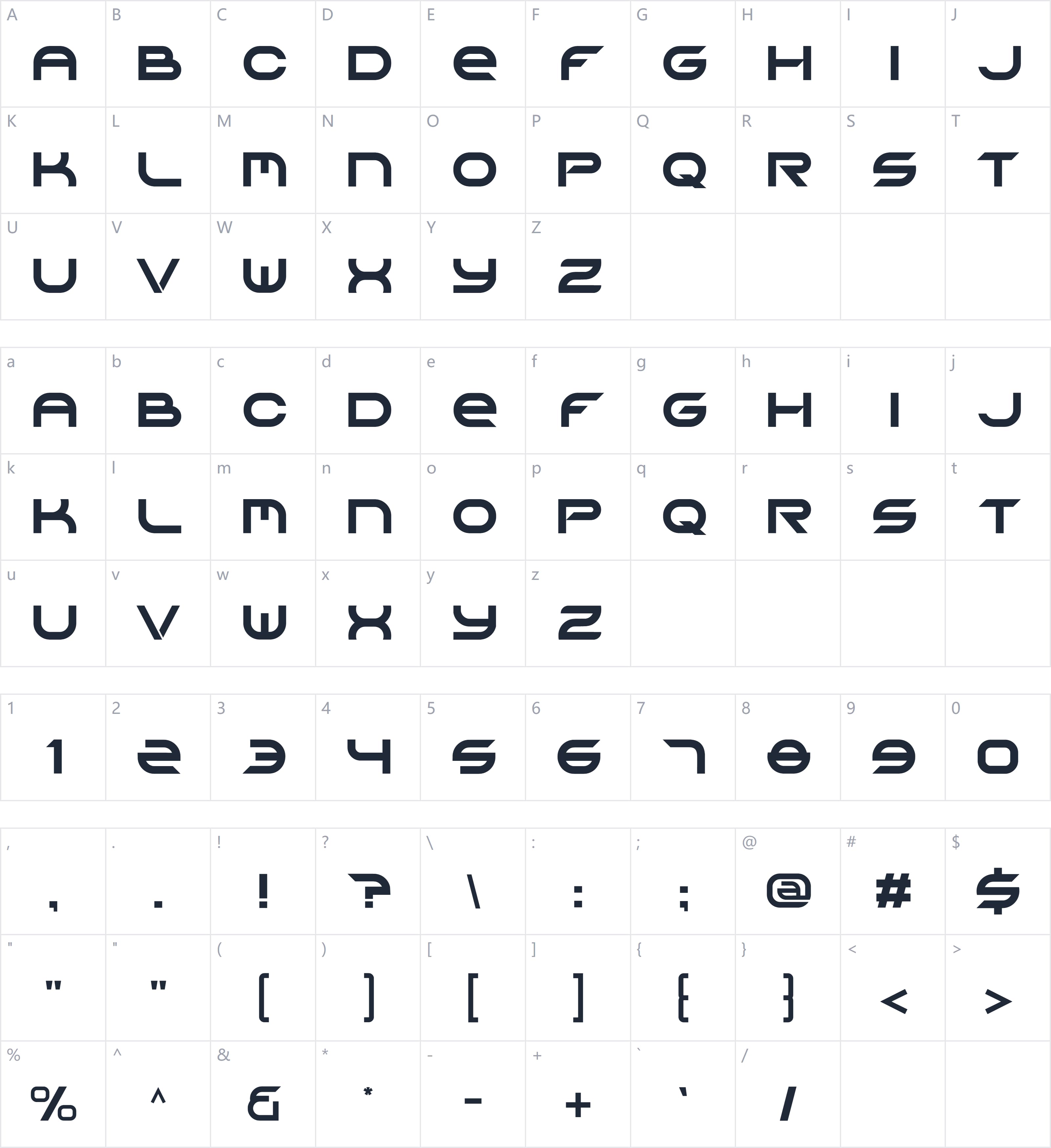 GRAND GALAXY字符映射图