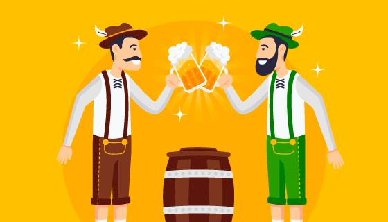 开心碰杯啤酒节矢量素材(EPS/AI)