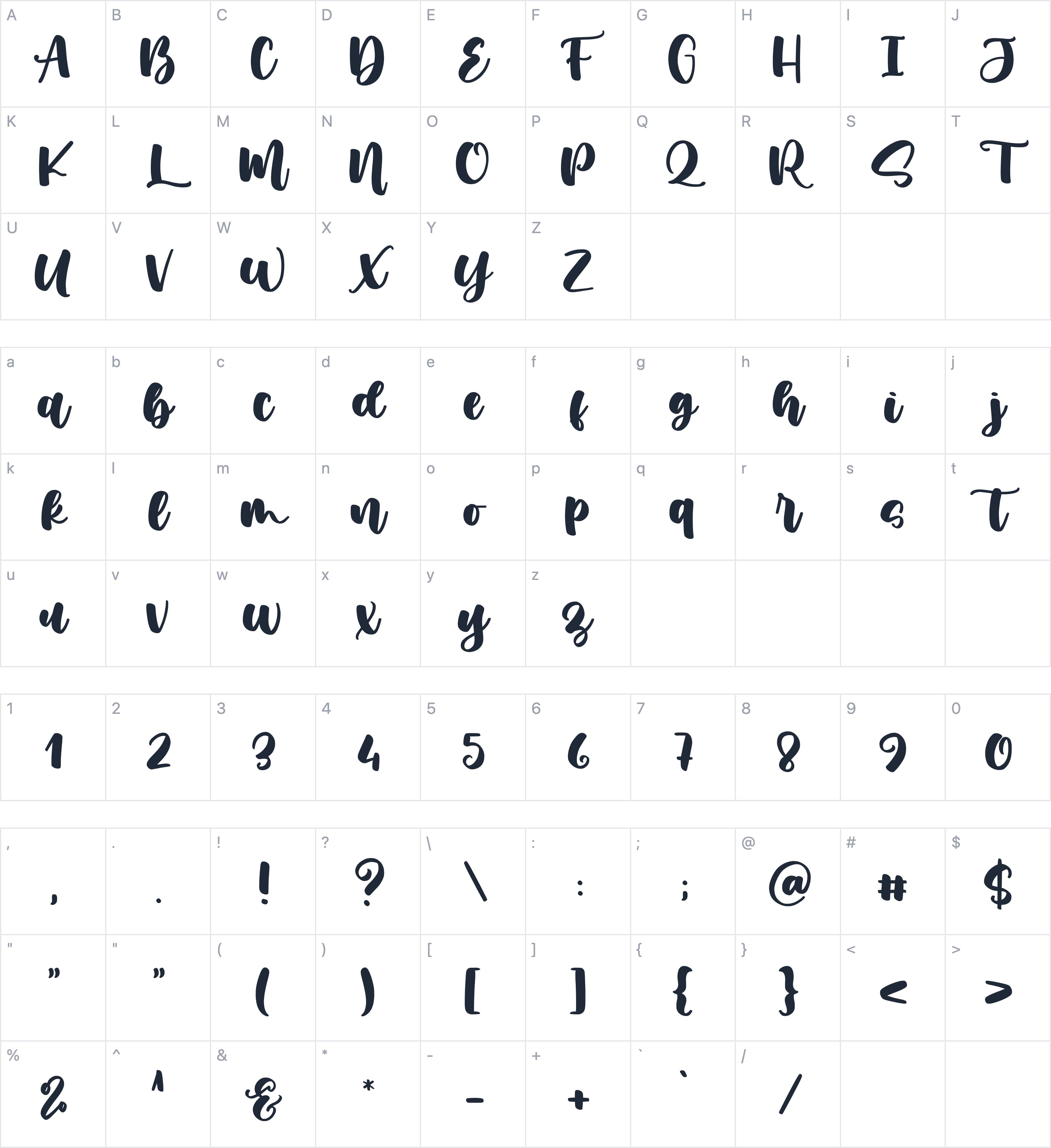 Muthiara字符映射图