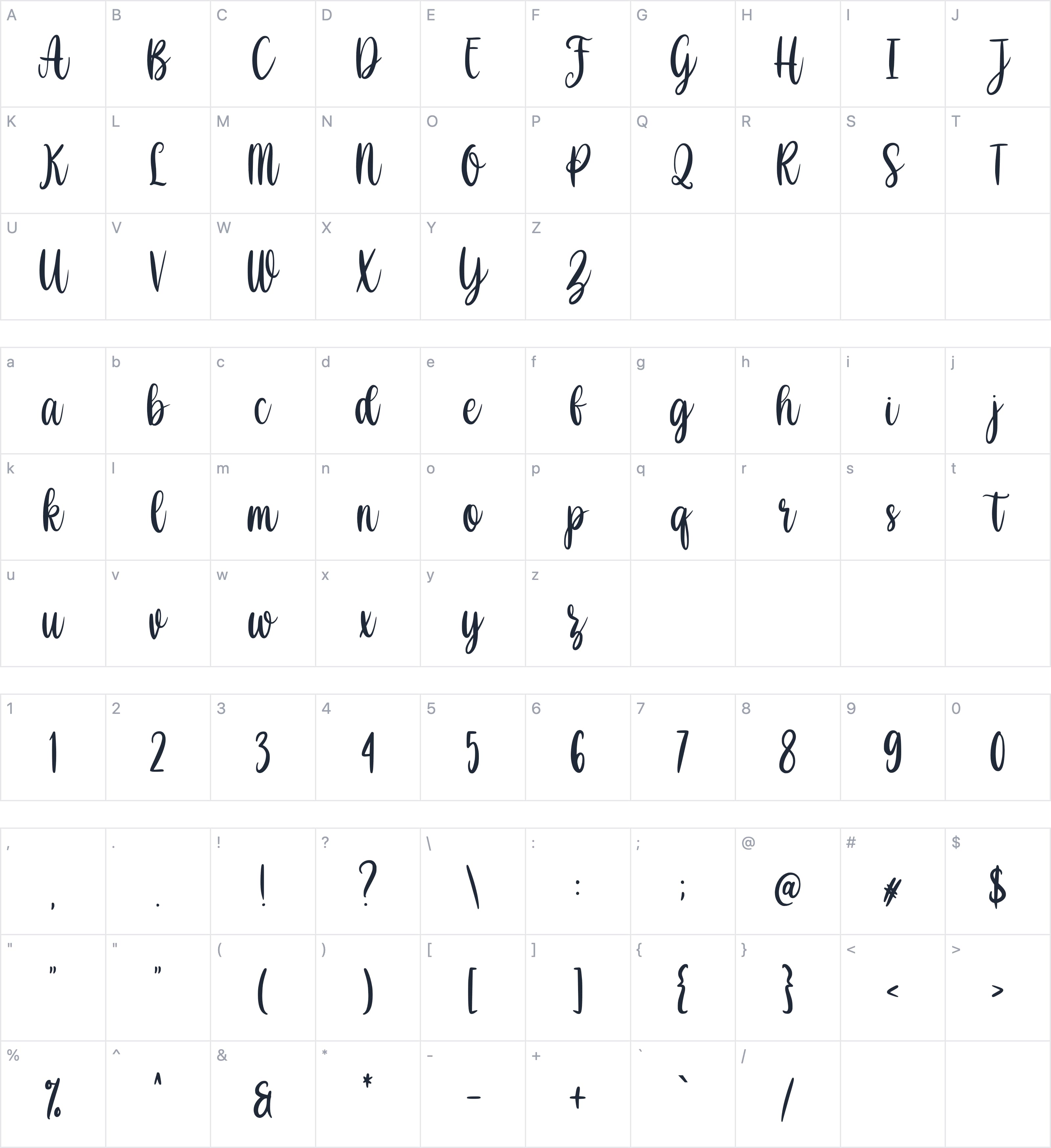 Shabina字符映射图