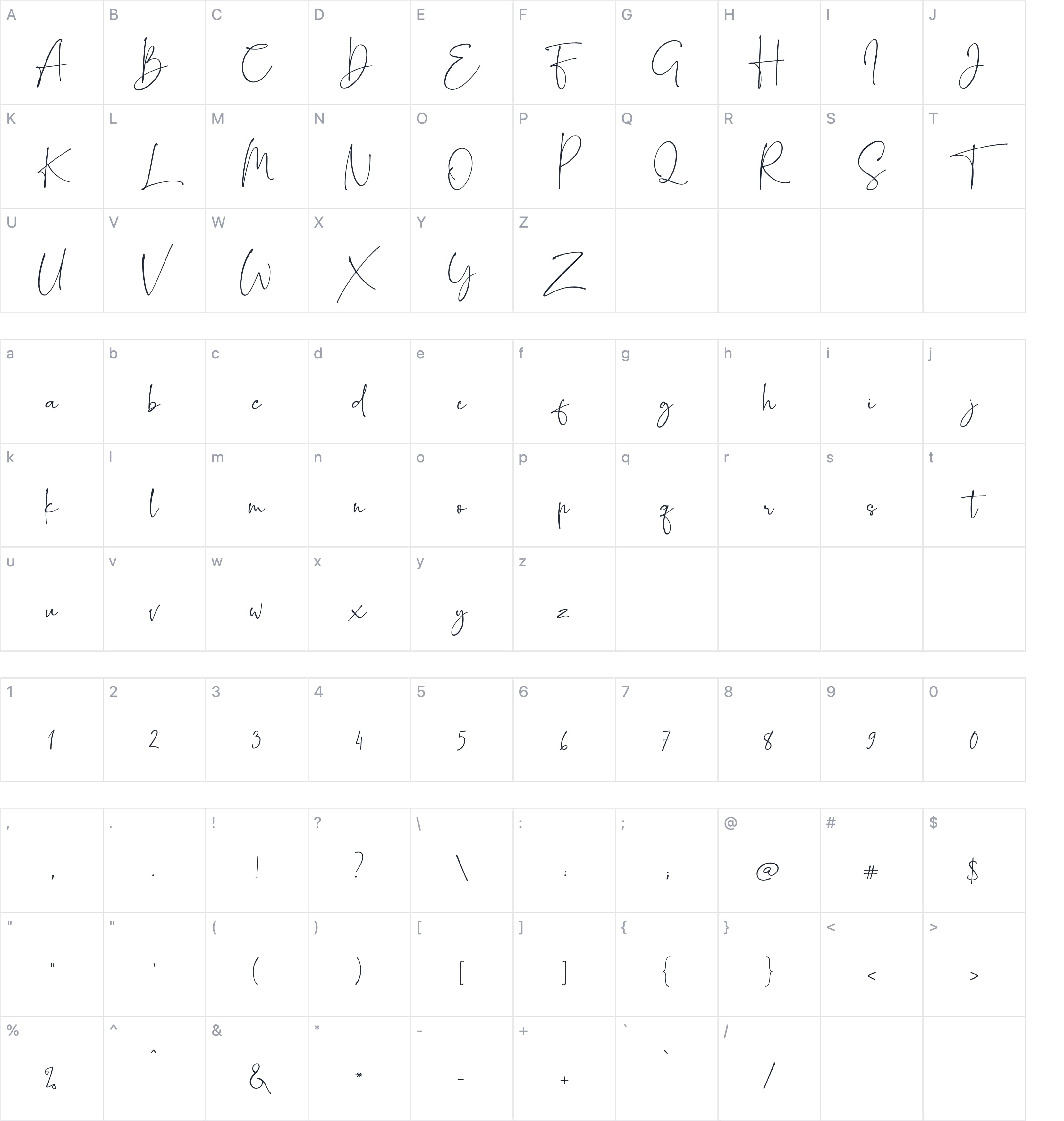 Romantically字符映射图