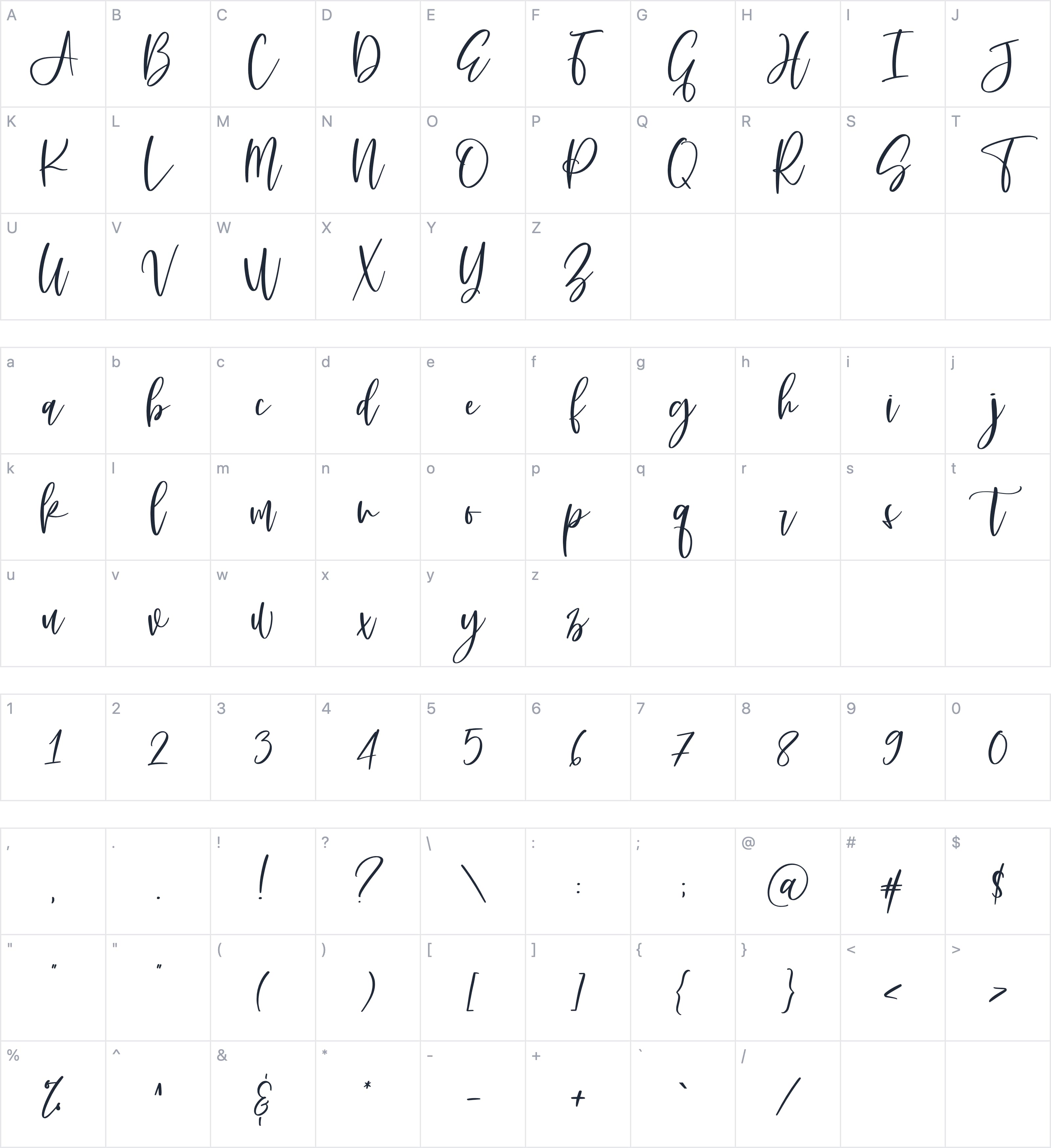 Dancing Moon Script字符映射图