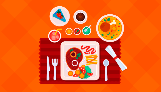 俯视视角美味的食物矢量素材(EPS/AI/PNG)