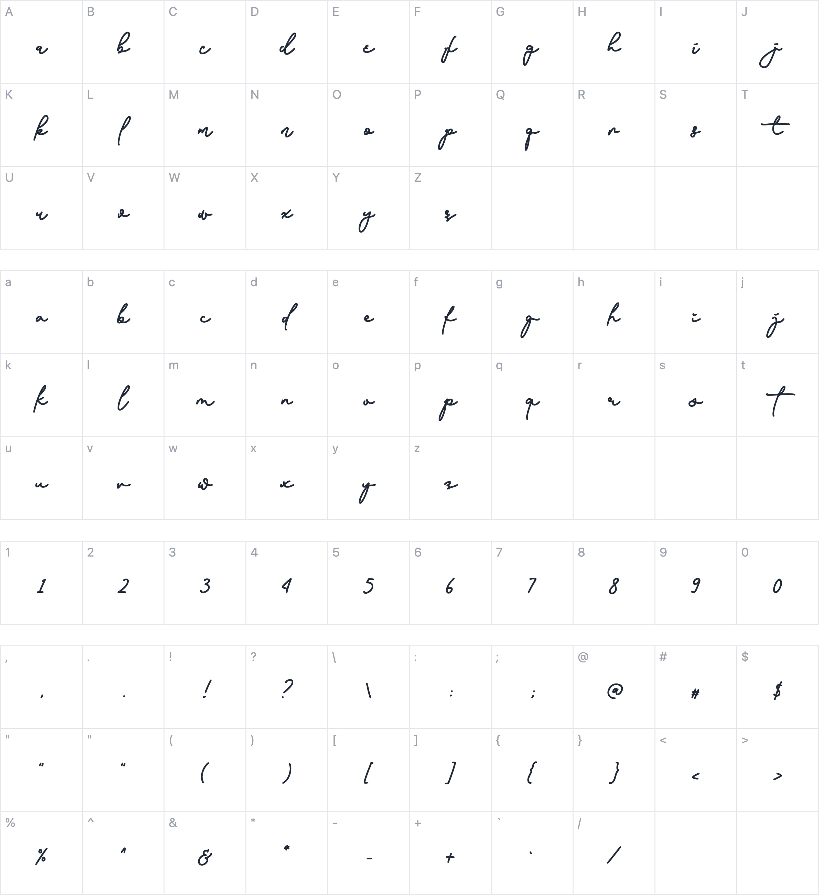 Glitter Winter Script字符映射图