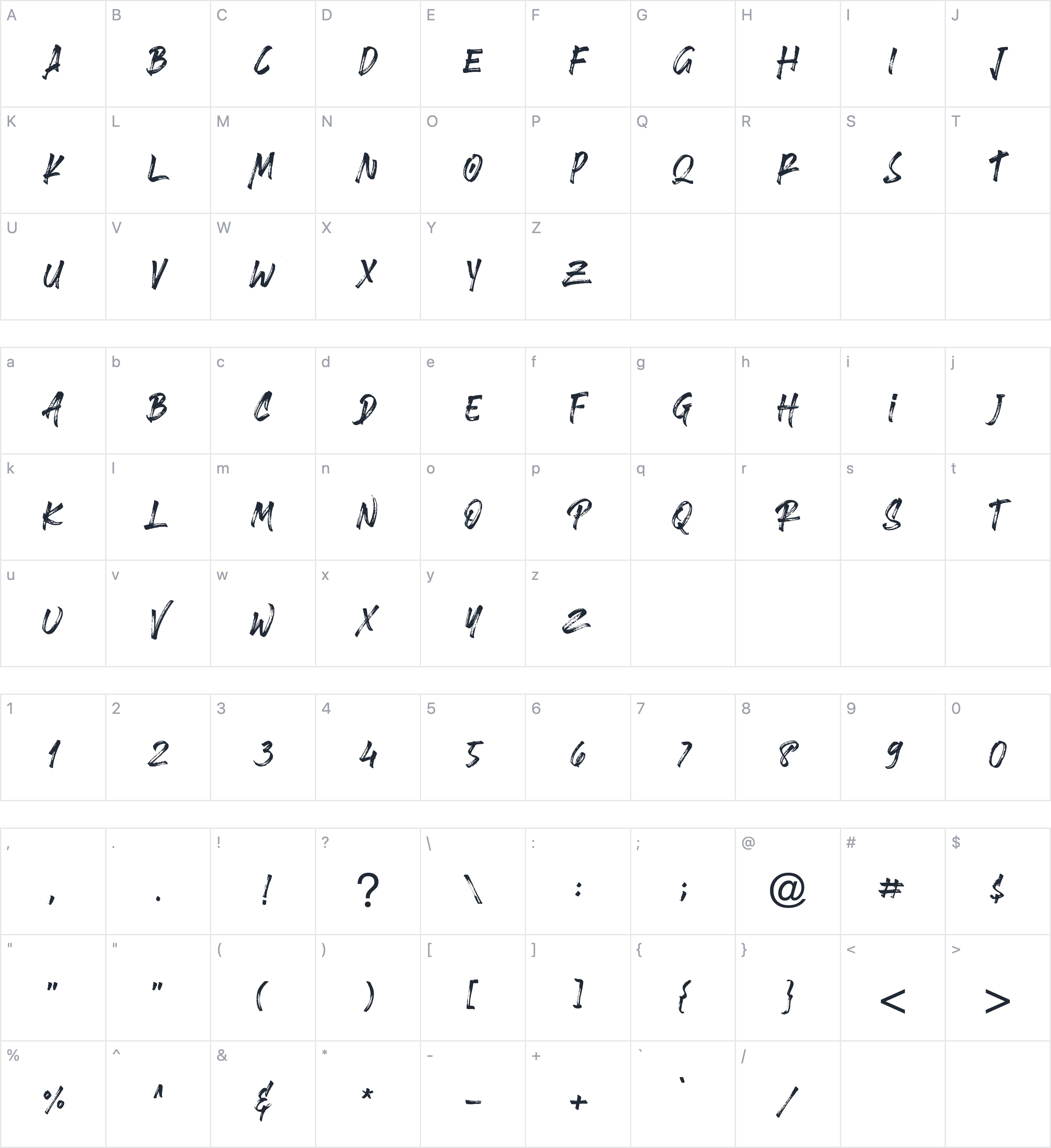 Brushlie字符映射图