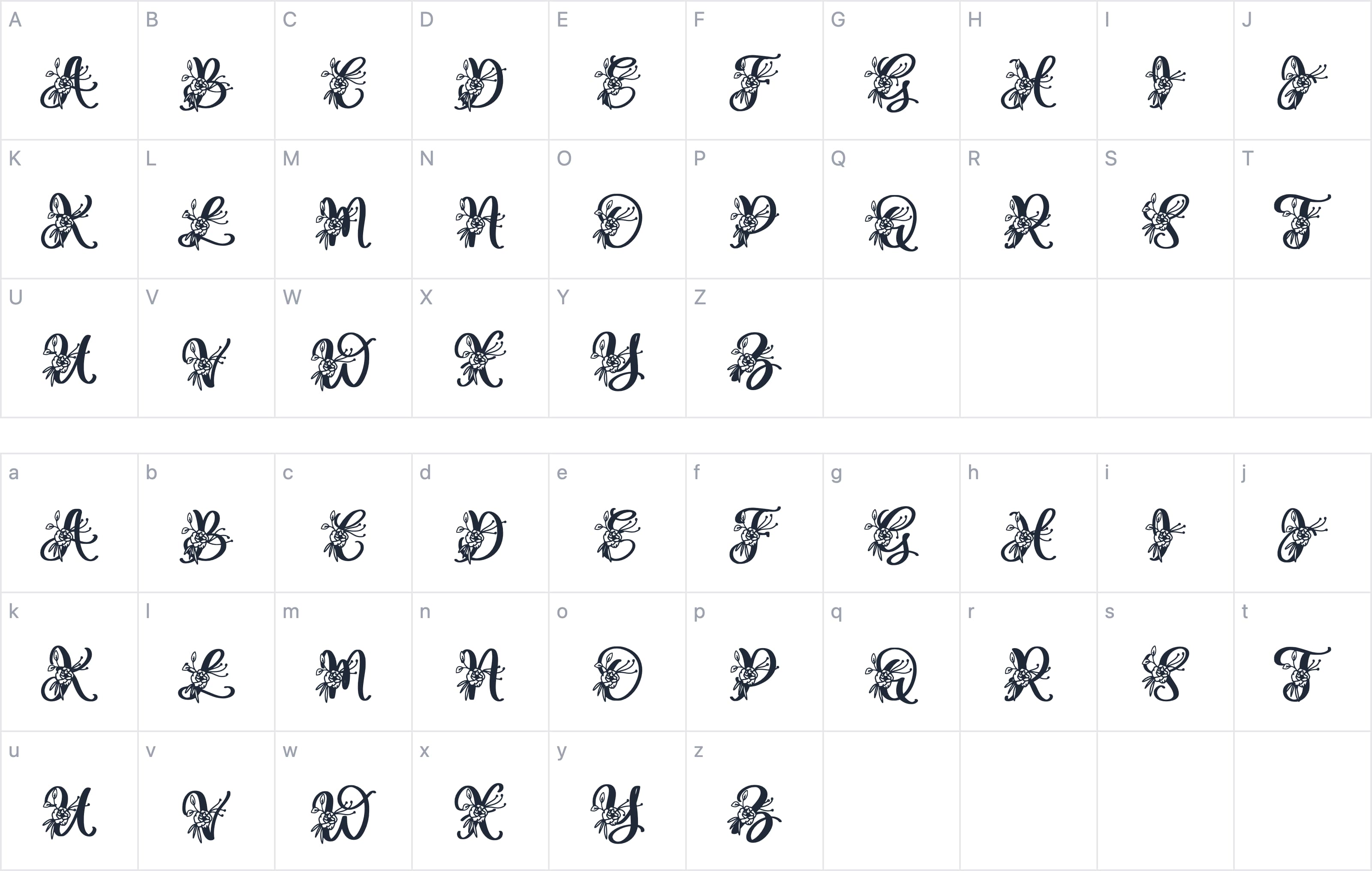 Gesya Monogram字符映射图