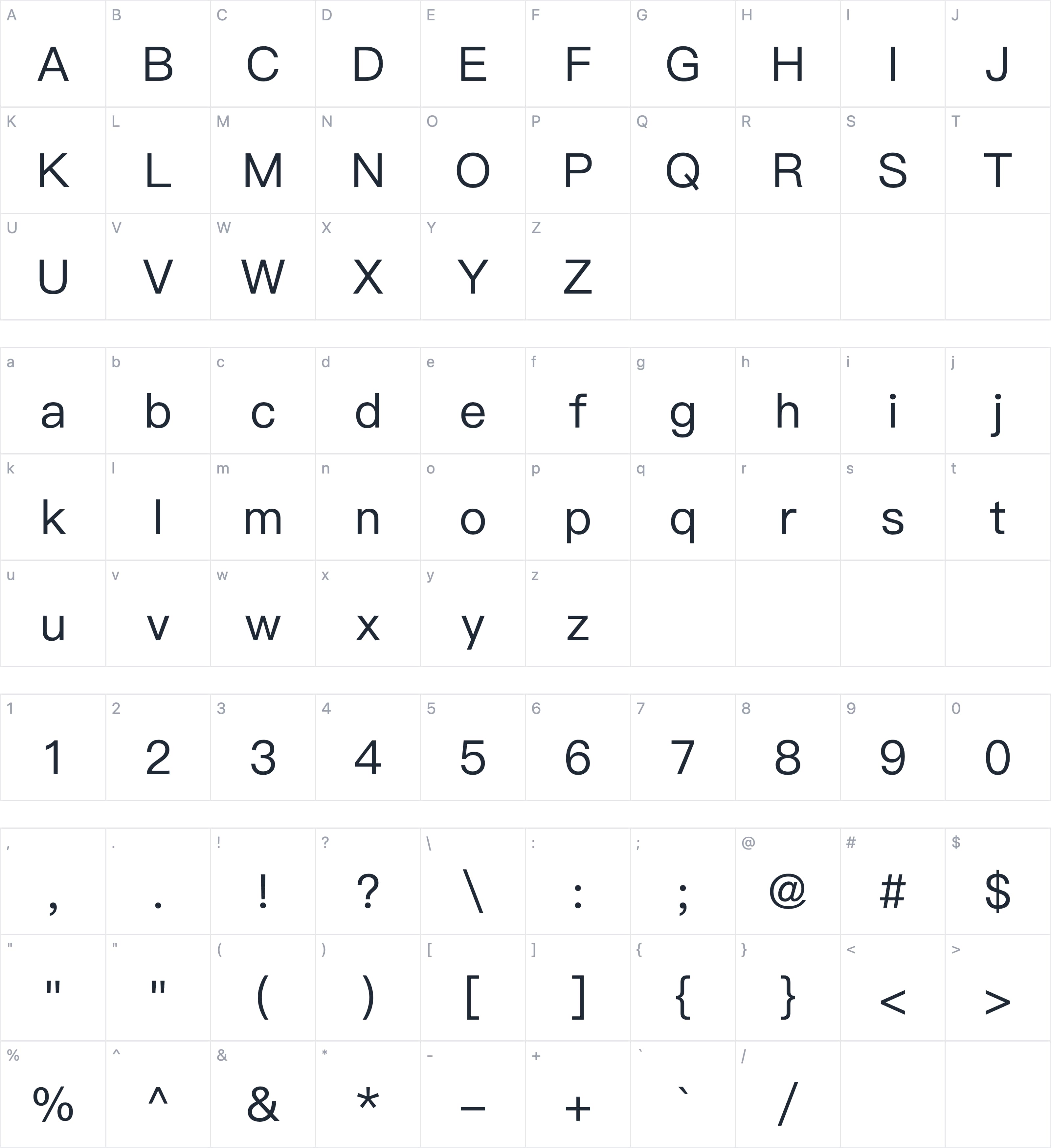 Alimama Agile VF字符映射图