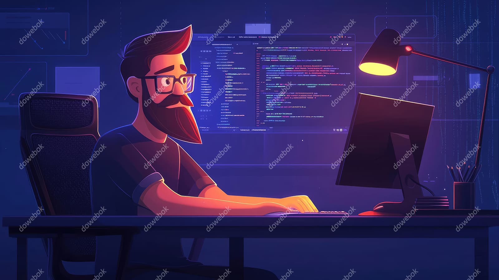 深夜仍在专注工作的程序员图片素材(JPG)