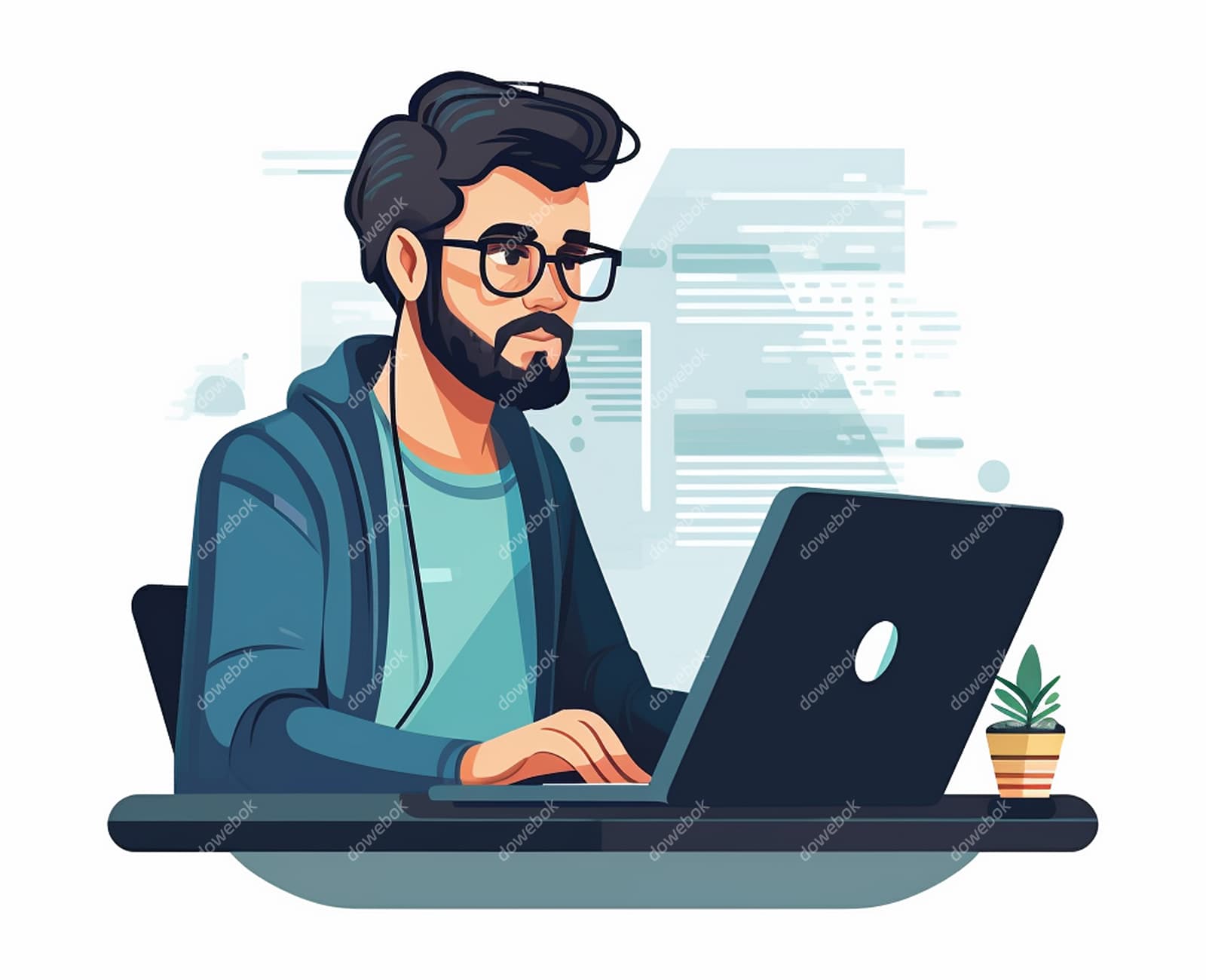 坐在电脑前工作的男子矢量素材(EPS)