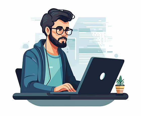 坐在电脑前工作的男子矢量素材(EPS)