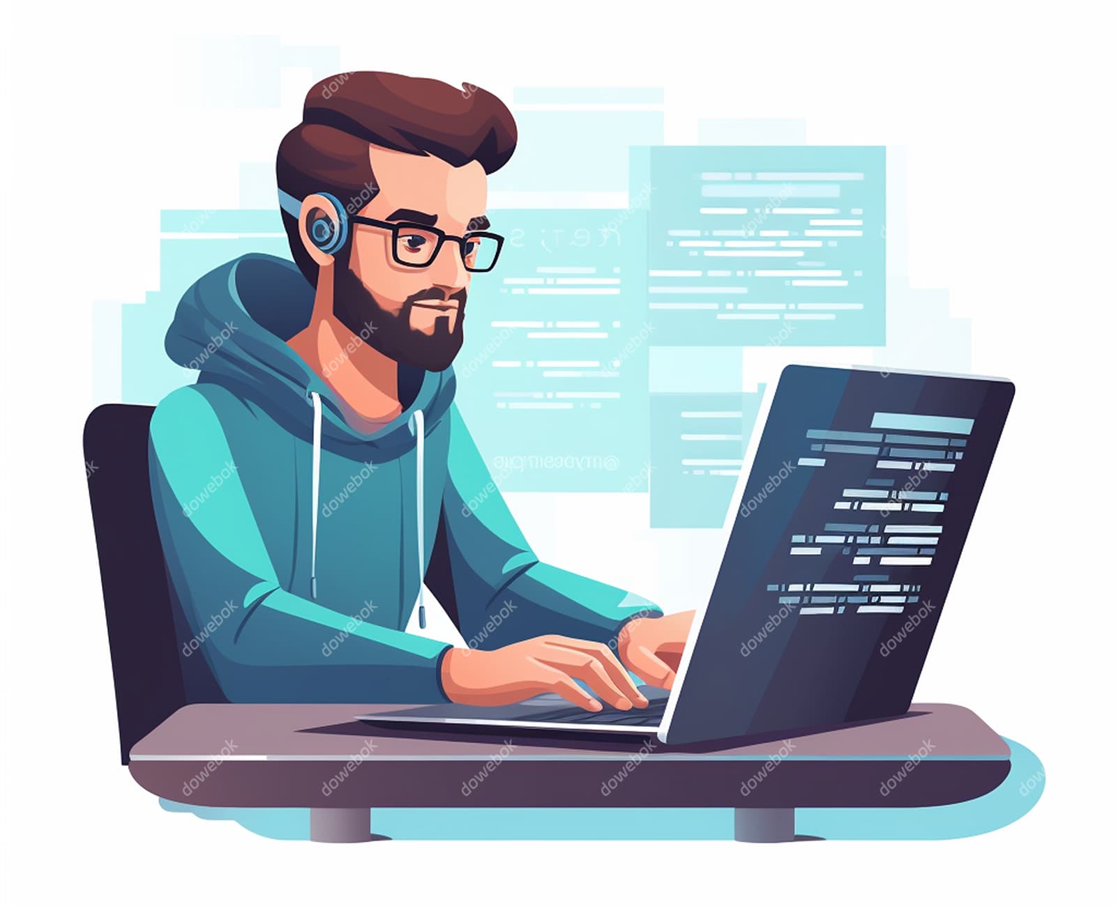 坐在电脑前工作的男子矢量素材(EPS)