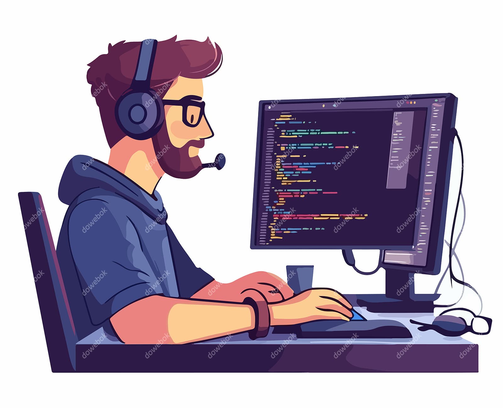 坐在电脑前工作的程序员矢量素材(EPS)