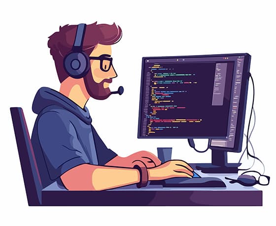 坐在电脑前工作的程序员矢量素材(EPS)