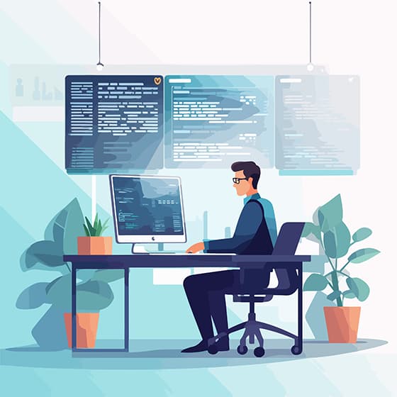 坐在办公室电脑前工作的男子矢量素材(EPS)