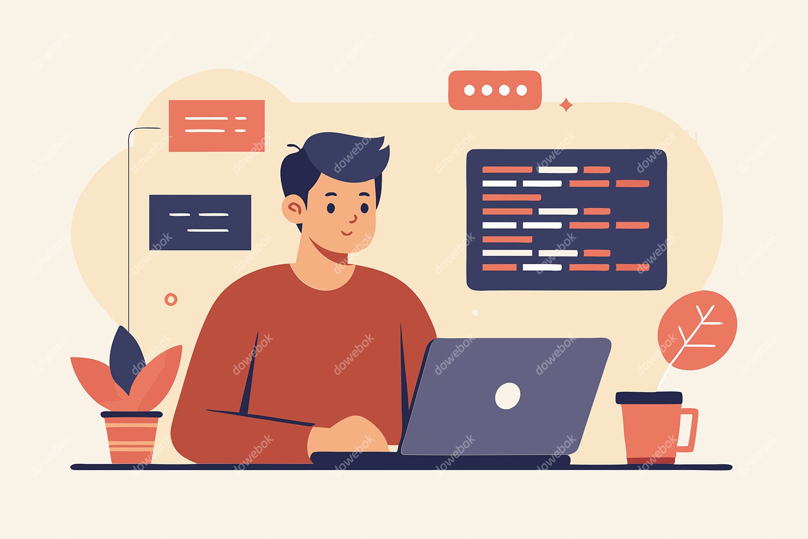 坐在电脑前工作的程序员矢量素材(EPS)